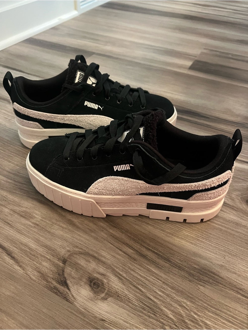 Puma Black and White Platform Suede Sneaker (Woman’s Mayze “Rare Teddy”)